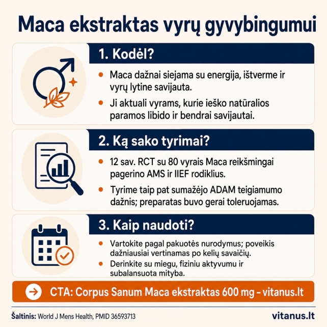 Maca ekstraktas vyrų gyvybingumui: energija, seksualinė savijauta ir amžėjimo simptomai