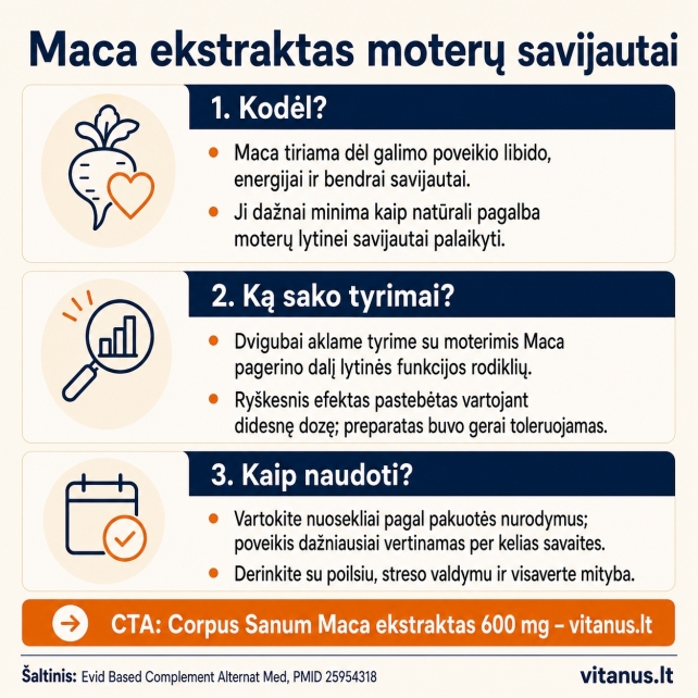 Maca ekstraktas moterų savijautai: libido, menopauzės laikotarpis ir emocinė pusiausvyra